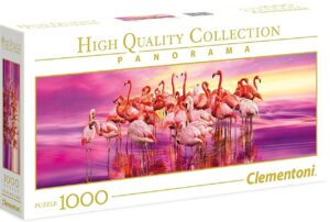 Панорамен пъзел Clementoni от 1000 части - Танцът на розовите фламинга