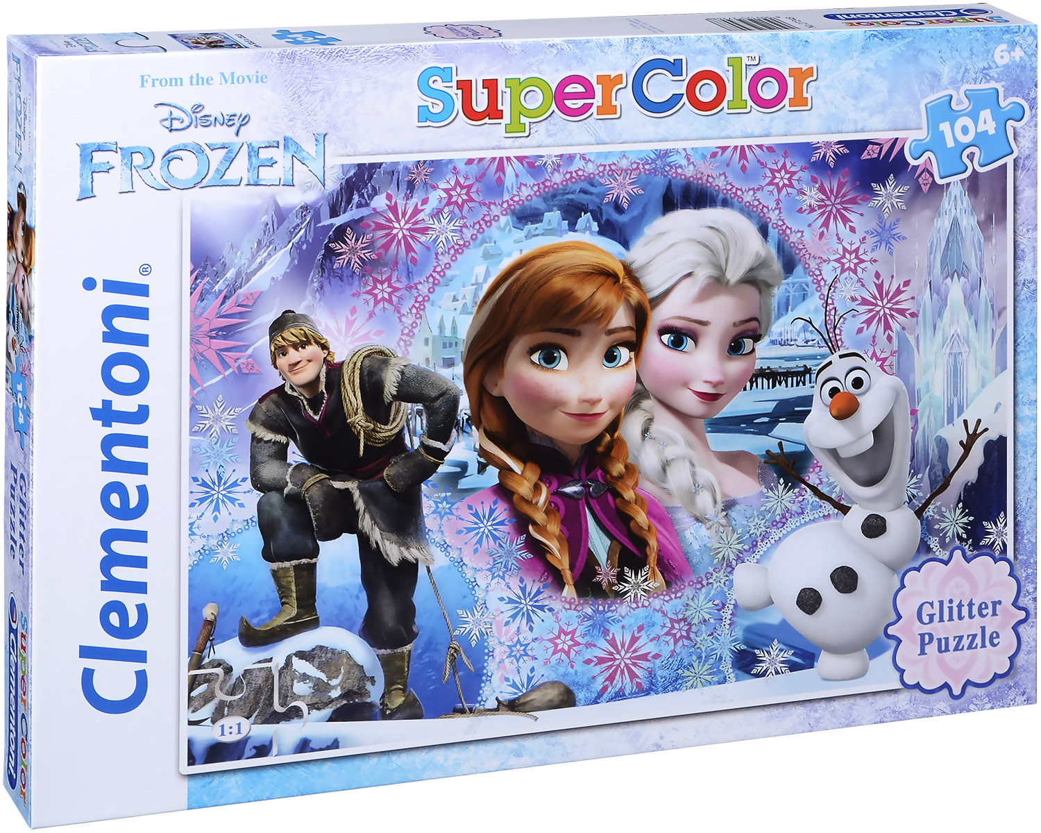 Блестящ пъзел Clementoni от 104 части - Анна, Елза и Олаф