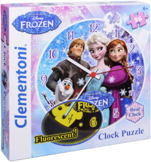 Светещ пъзел-часовник Clementoni от 96 части - Замръзналото кралство, с механизъм