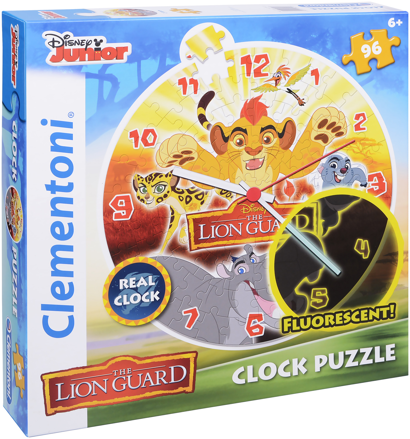 Светещ пъзел-часовник Clementoni от 96 части - Цар Лъв, с механизъм