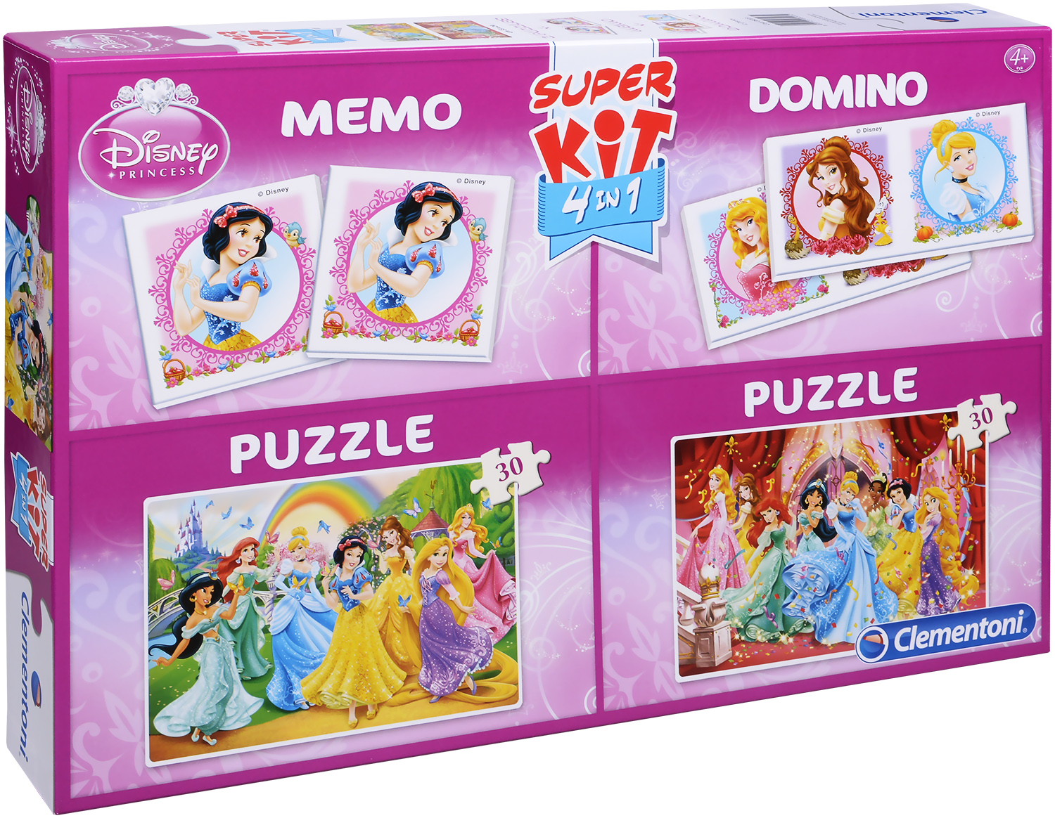 Пъзел Clementoni от 2 x 30 части, мемо игра и домино - Принцеси