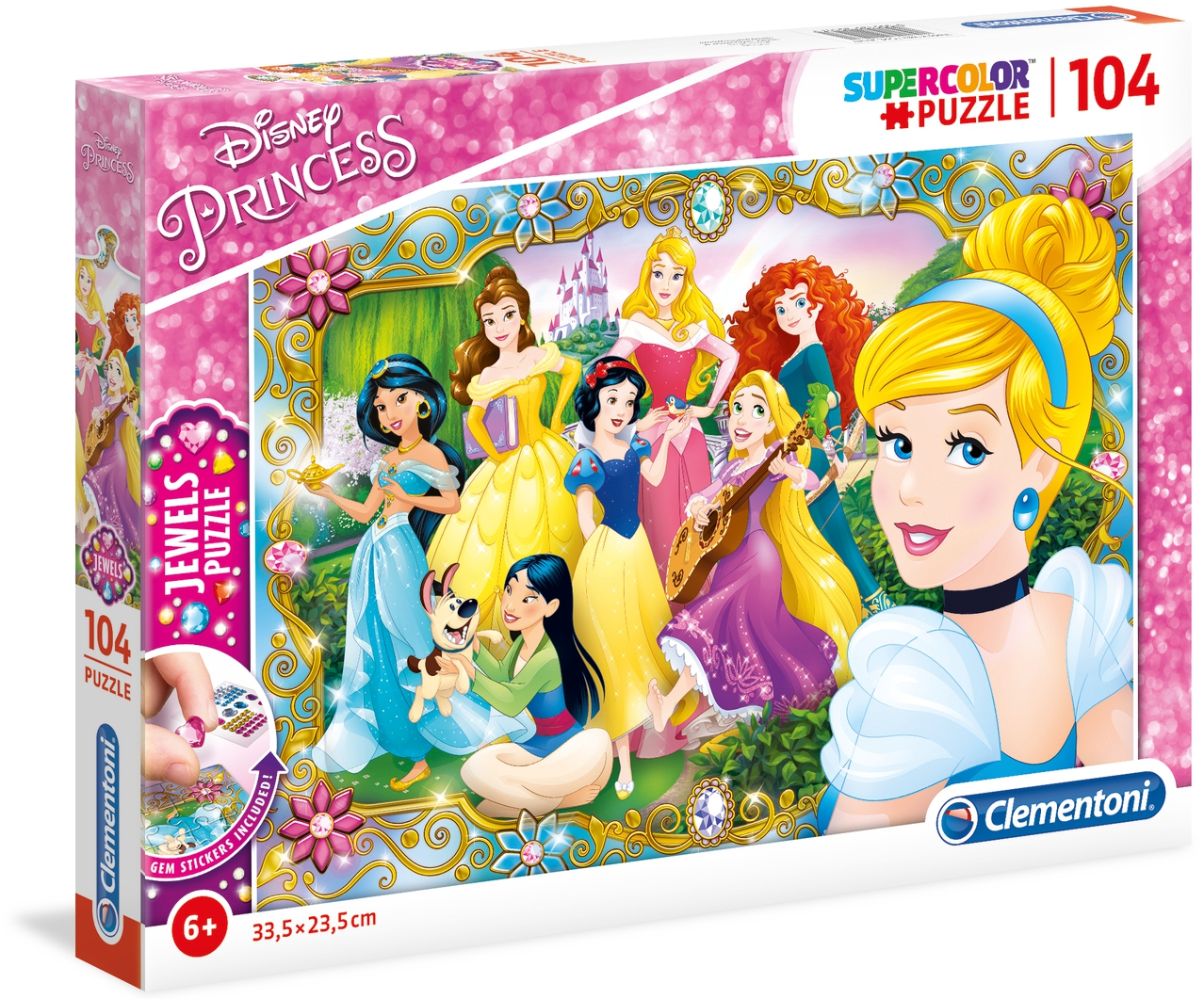 Пъзел Clementoni от 104 части с камъчета - Дисни принцеси