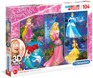 Пъзел Clementoni от 104 части с 3D ефект - Принцеси, с 3D очила