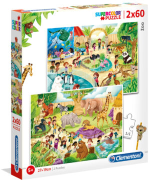 Пъзел Clementoni от 2 x 60 части - Зоологическа градина