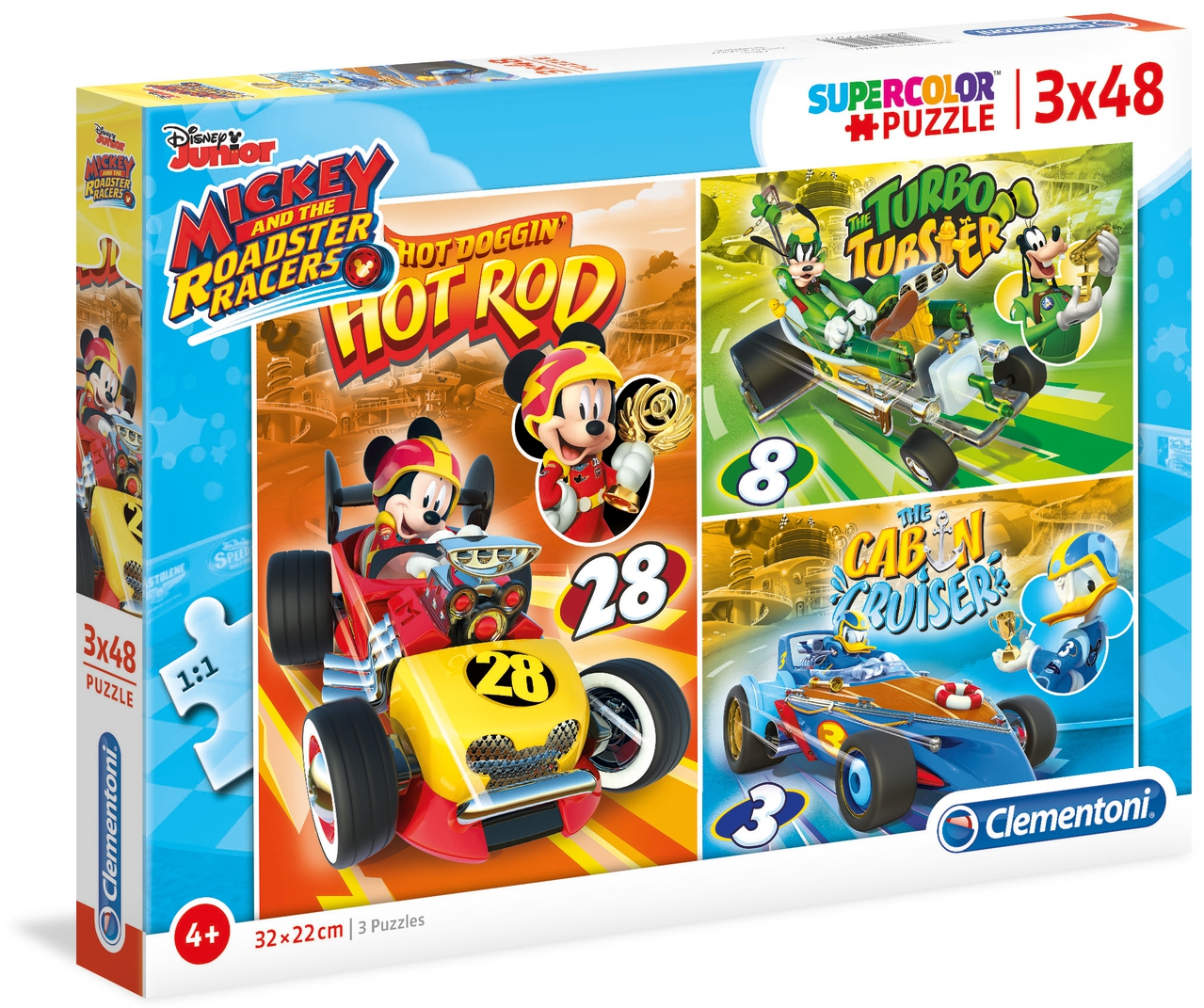 Пъзел Clementoni от 3 x 48 части - Мики и приятели състезатели