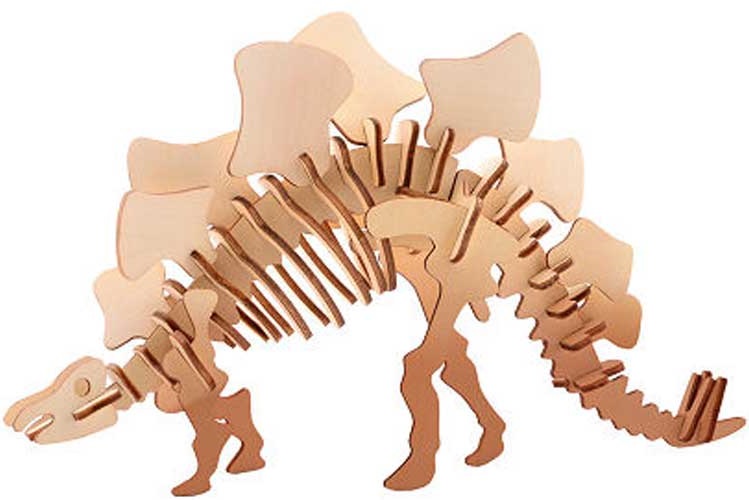 Дървен 3D пъзел Johntoy - Динозаври, 4 вида