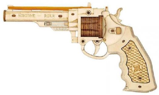 Дървен 3D пъзел Robo Time от 102 части - Револвер Corsac M60