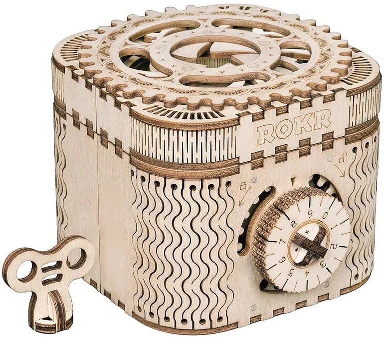 Дървен 3D пъзел Robo Time от 123 части - Кутия за съкровища