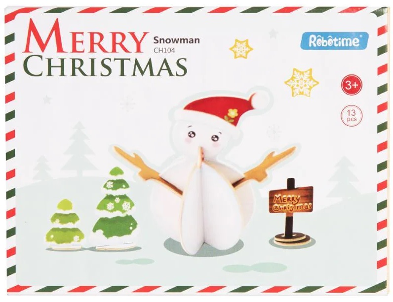 Дървен 3D пъзел Robo Time от 13 части - Снежен човек