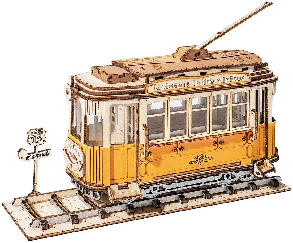 Дървен 3D пъзел Robo Time от 145 части - Трамвай