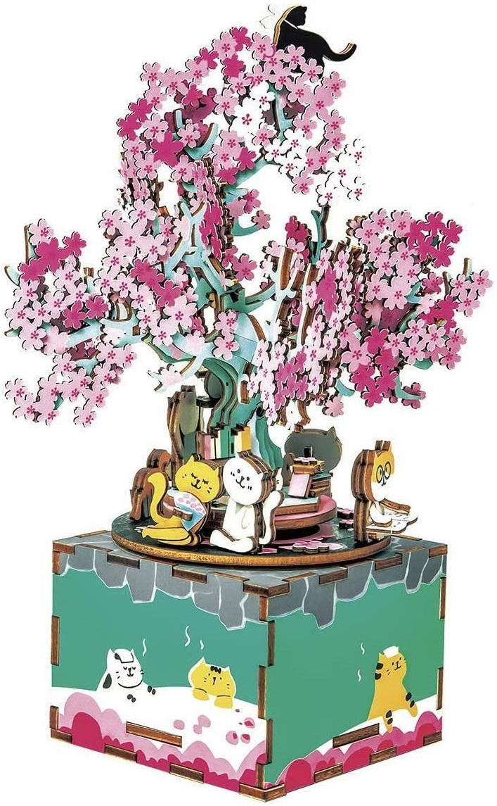 Дървен 3D пъзел Robo Time от 148 части - Цъфтяща череша