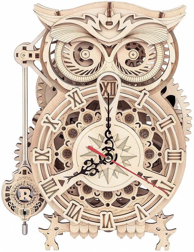 Дървен 3D пъзел Robo Time от 161 части – Часовник Сова