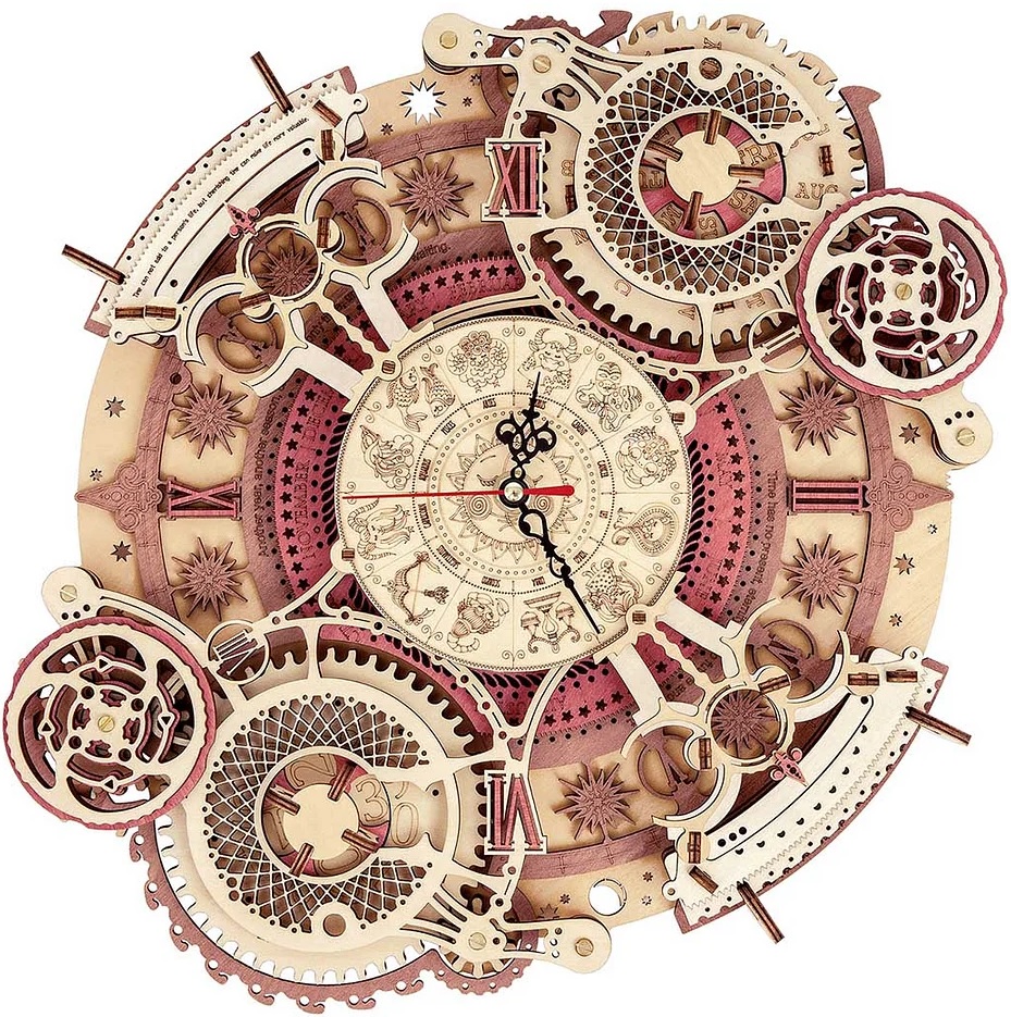 Дървен 3D пъзел Robo Time от 168 части – Стенен часовник Зодиак