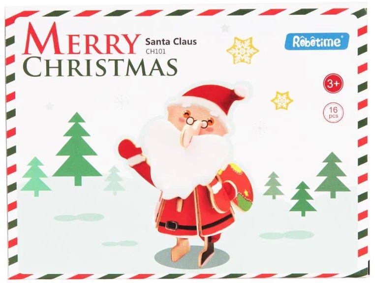 Дървен 3D пъзел Robo Time от 16 части - Дядо Коледа