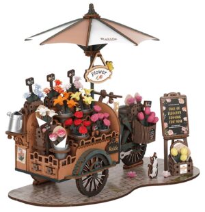 Дървен 3D пъзел Robo Time от 187 части - Количка за цветя