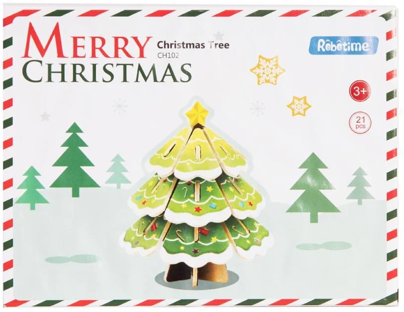 Дървен 3D пъзел Robo Time от 21 части - Елхичка