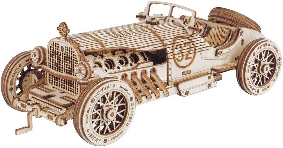 Дървен 3D пъзел Robo Time от 220 части - Състезателен автомобил