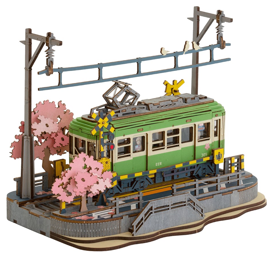 Дървен 3D пъзел Robo Time от 223 части - Пътешествие край цъфтящите вишни