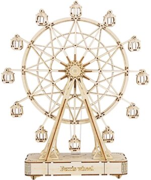 Дървен 3D пъзел Robo Time от 232 части - Музикална кутия Направи си сам - Виенско колело