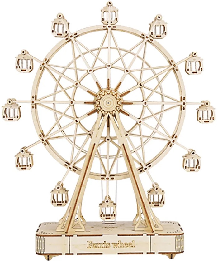 Дървен 3D пъзел Robo Time от 232 части - Музикална кутия Направи си сам - Виенско колело