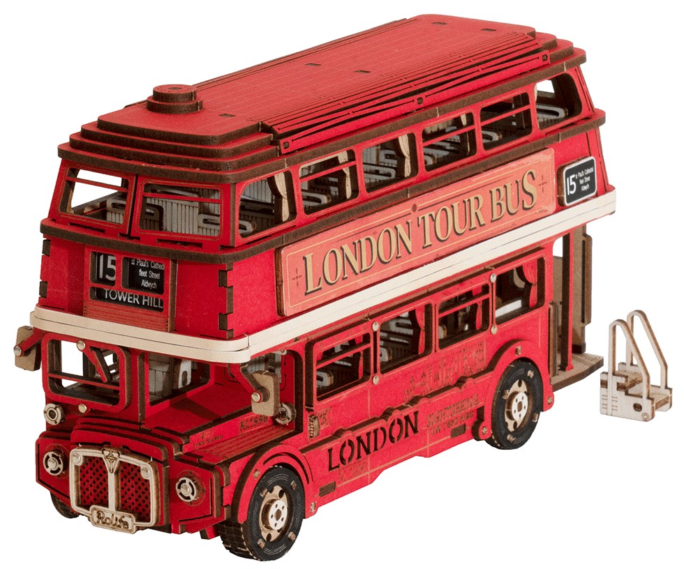 Дървен 3D пъзел Robo Time от 245 части - Лондонски автобус