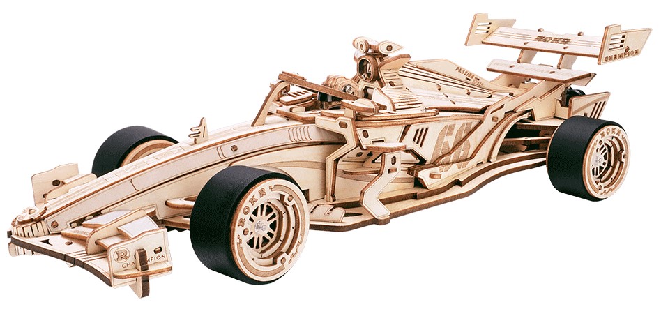 Дървен 3D пъзел Robo Time от 247 части - Състезателен автомобил