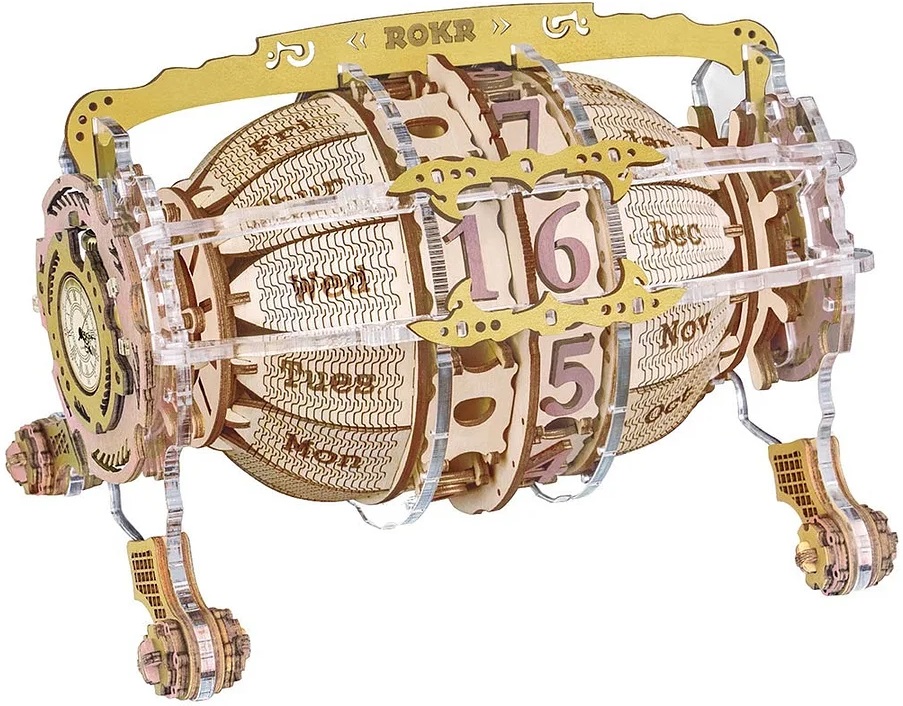 Дървен 3D пъзел Robo Time от 250 части - Вечен календар