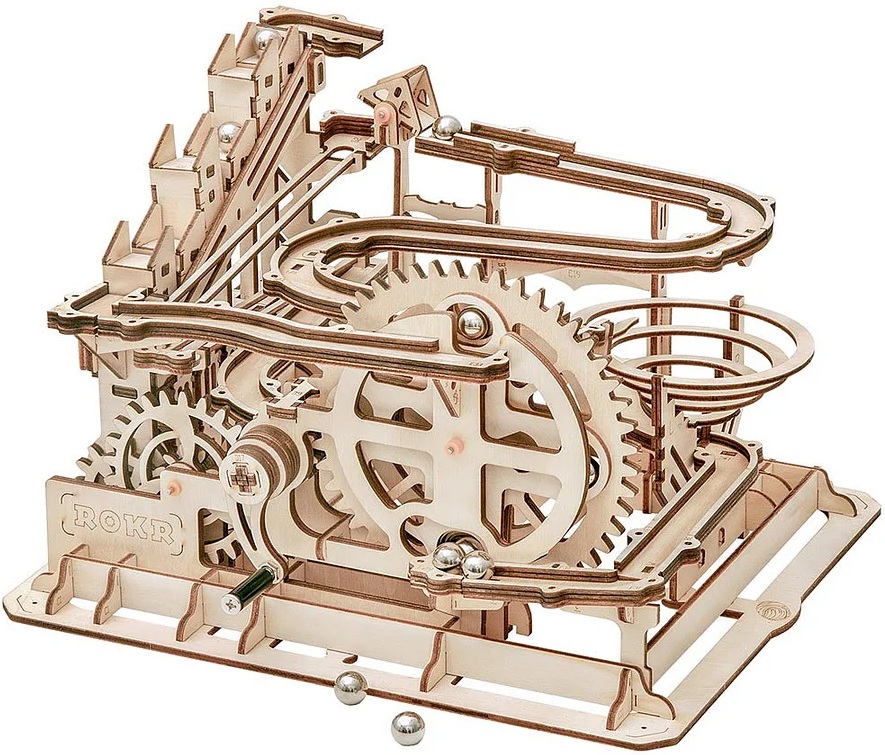 Дървен 3D пъзел Robo Time от 254 части - Marble Parkour