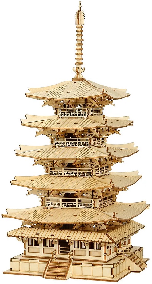 Дървен 3D пъзел Robo Time от 275 части - Пететажна пагода