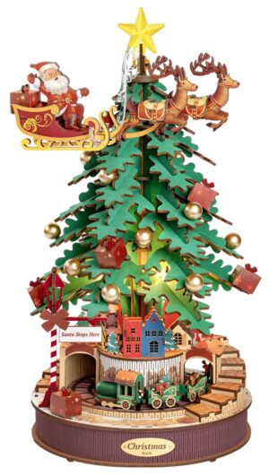 Дървен 3D пъзел Robo Time от 319 части - Музикална коледна елха