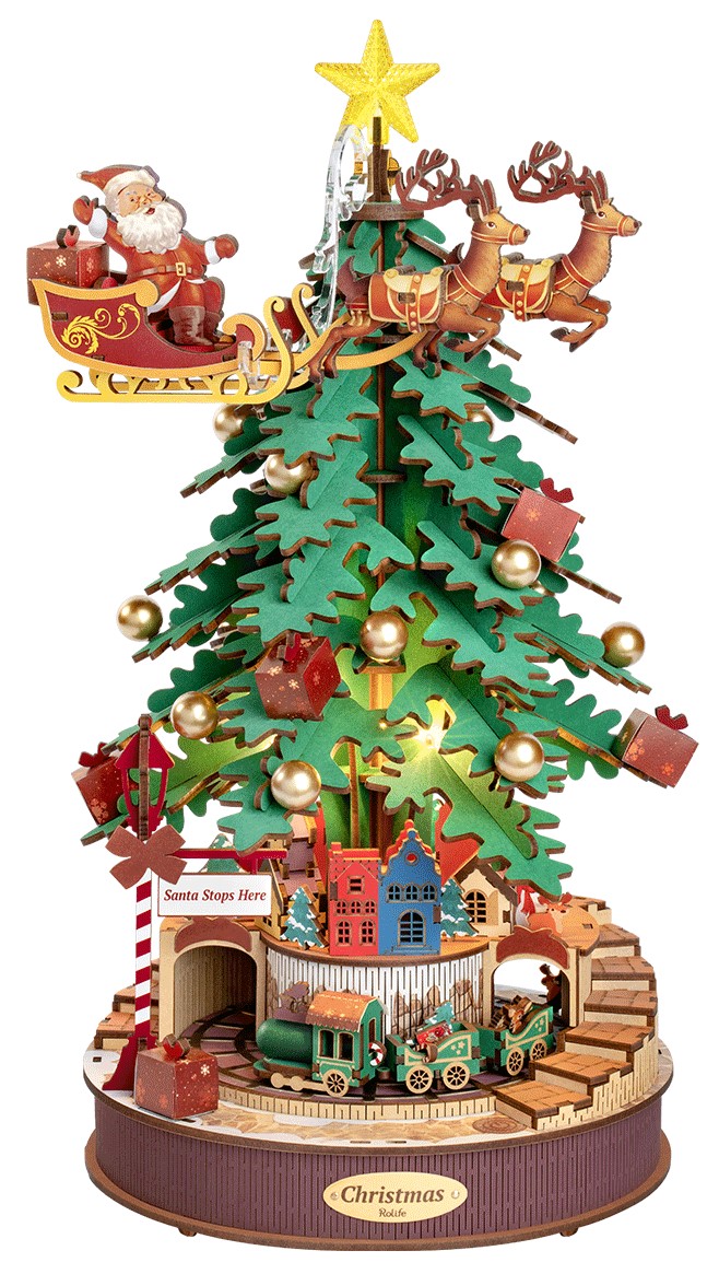 Дървен 3D пъзел Robo Time от 319 части - Музикална коледна елха