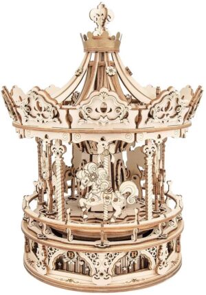 Дървен 3D пъзел Robo Time от 336 части - Романтична въртележка