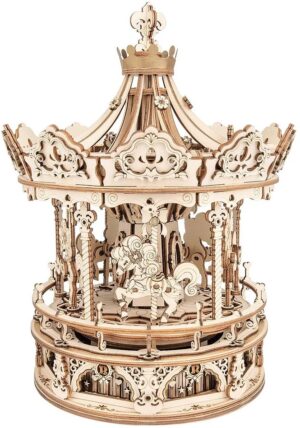 Дървен 3D пъзел Robo Time от 336 части - Романтична въртележка, Dream version