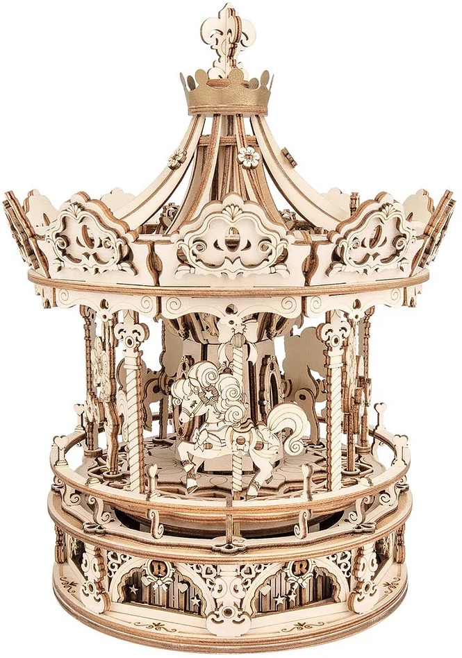 Дървен 3D пъзел Robo Time от 336 части - Романтична въртележка, Dream version
