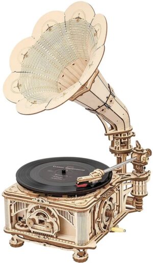 Дървен 3D пъзел Robo Time от 424 части - Класически грамофон с ръчен и автоматичен режим