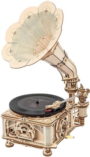 Дървен 3D пъзел Robo Time от 424 части - Класически грамофон с ръчен режим