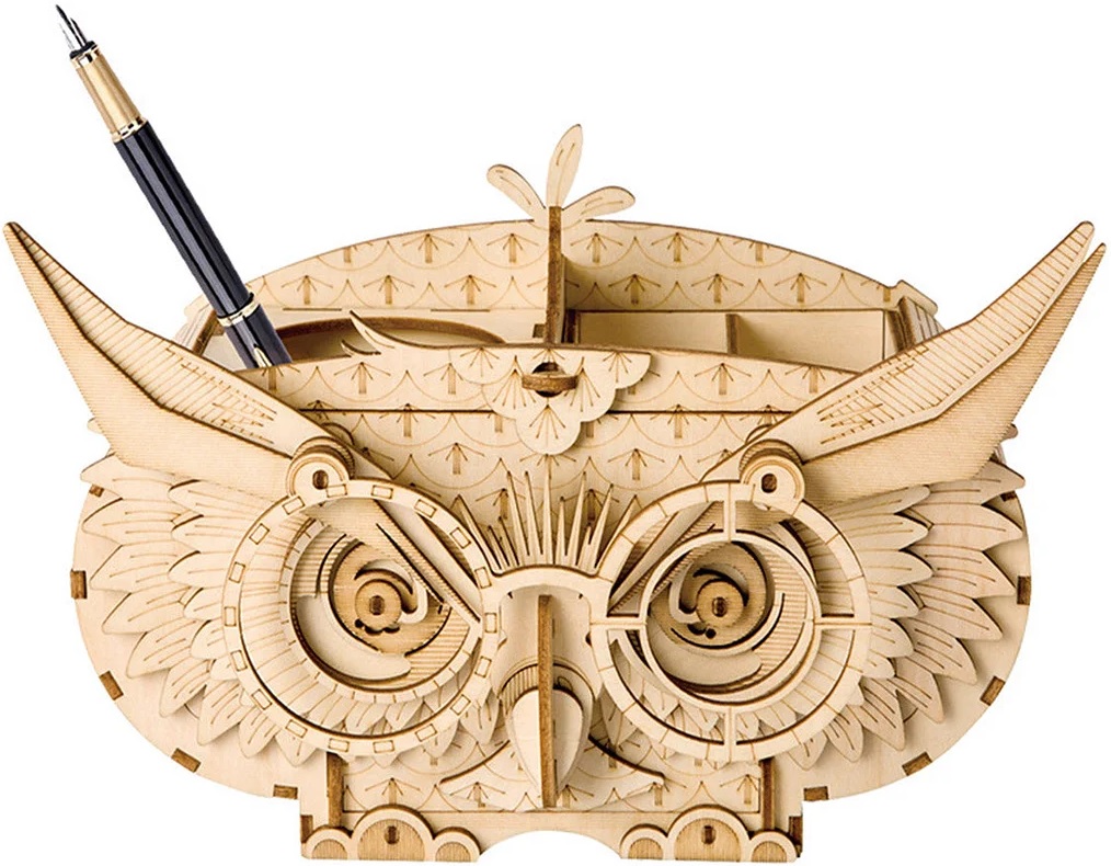 Дървен 3D пъзел Robo Time от 61 части - Моливник сова