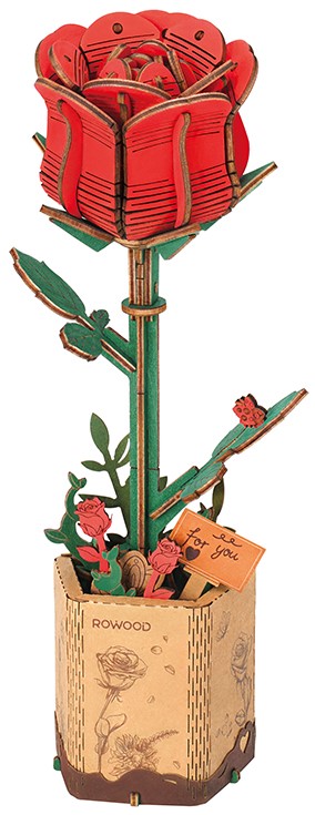 Дървен 3D пъзел Robo Time от 106 части - Червена роза