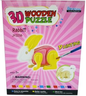 Дървен 3D пъзел с боички Robo Time от 29 части – Заек