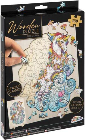 Дървен пъзел Grafix от 130 части - Еднорог