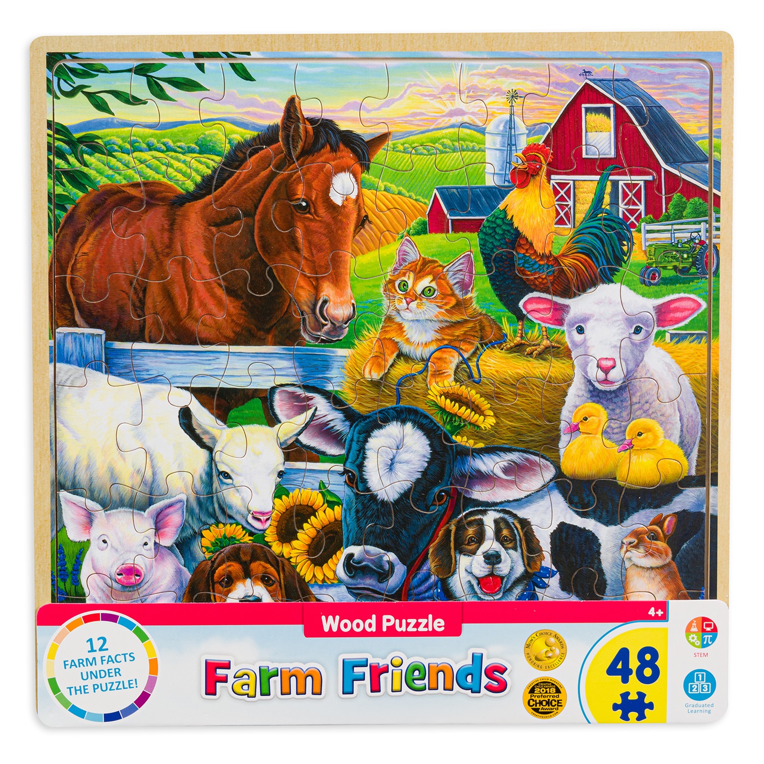 Дървен пъзел Master Pieces от 48 XXL части - Животните във фермата