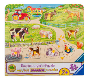 Дървен пъзел Ravensburger от 10 части - Сутрин във фермата