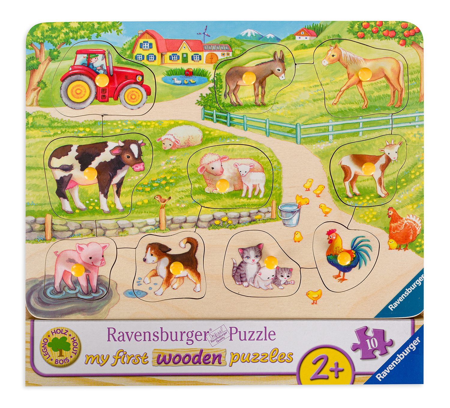 Дървен пъзел Ravensburger от 10 части - Сутрин във фермата