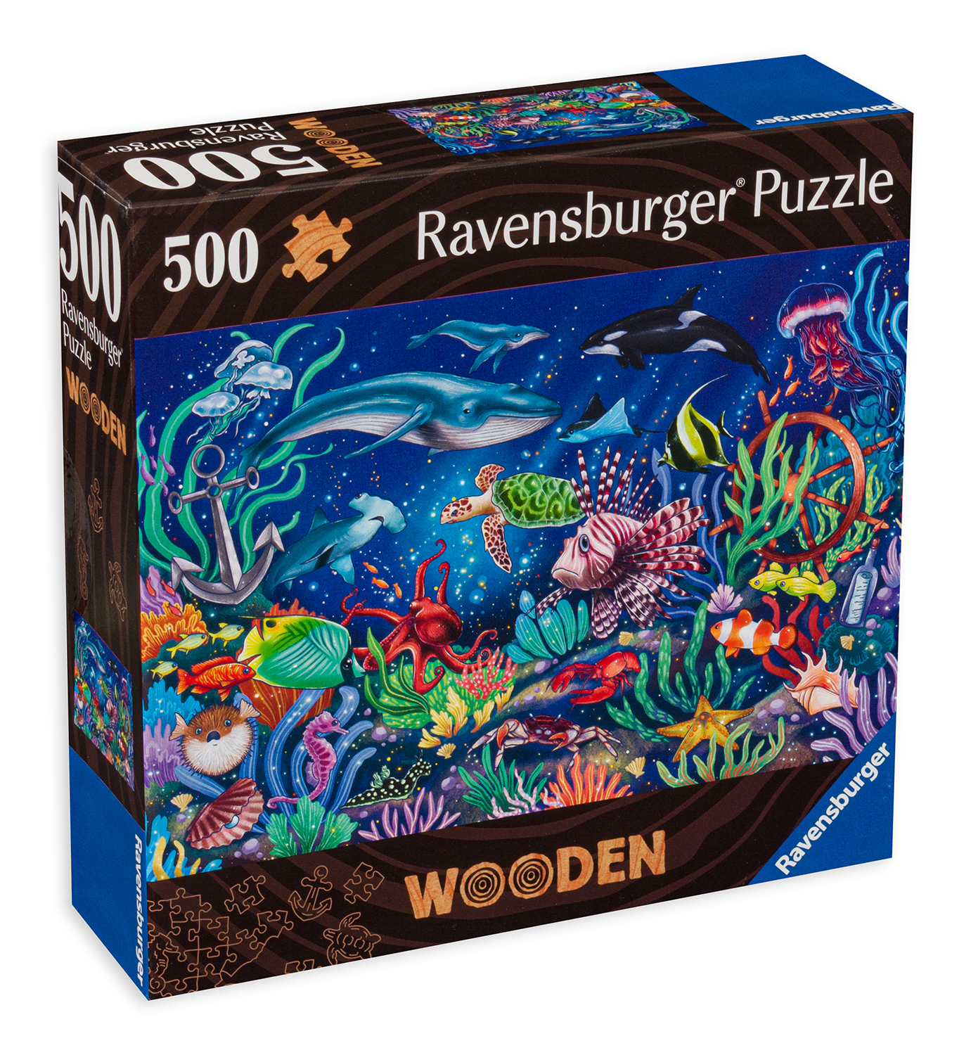 Дървен пъзел Ravensburger от 500 части - Морско дъно