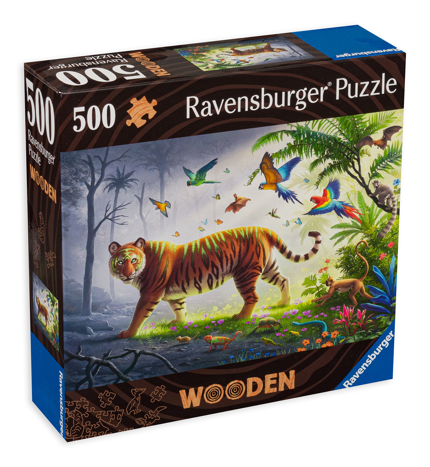 Дървен пъзел Ravensburger от 500 части - Тигър в джунглата