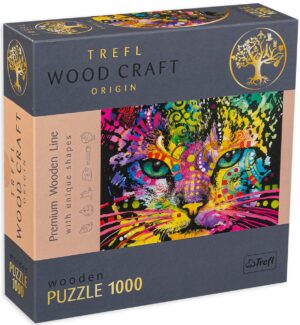 Дървен пъзел Trefl от 1000 части - Разноцветна котка