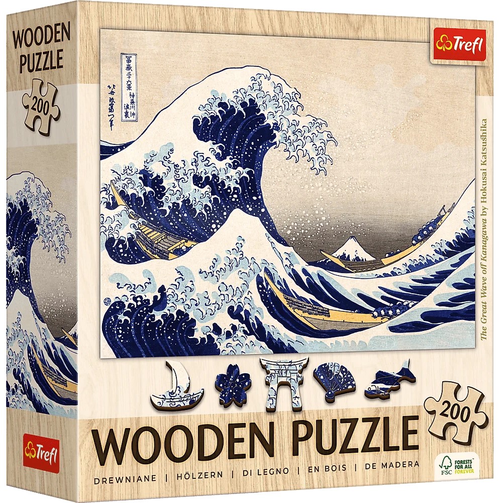 Дървен пъзел Trefl от 200 части - Голямата вълна край Канагава