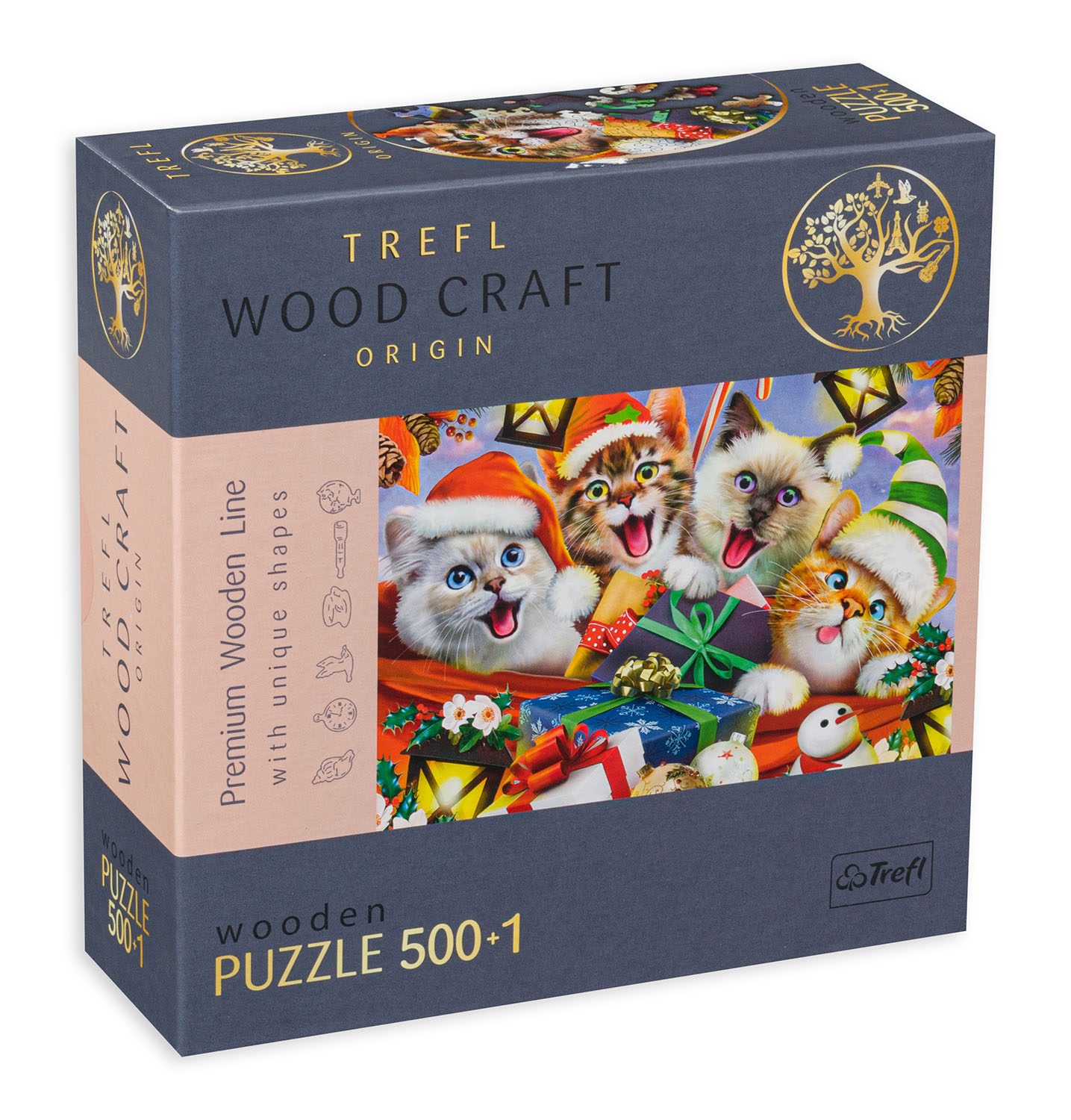 Дървен пъзел Trefl от 500+1 части - Коледни котета