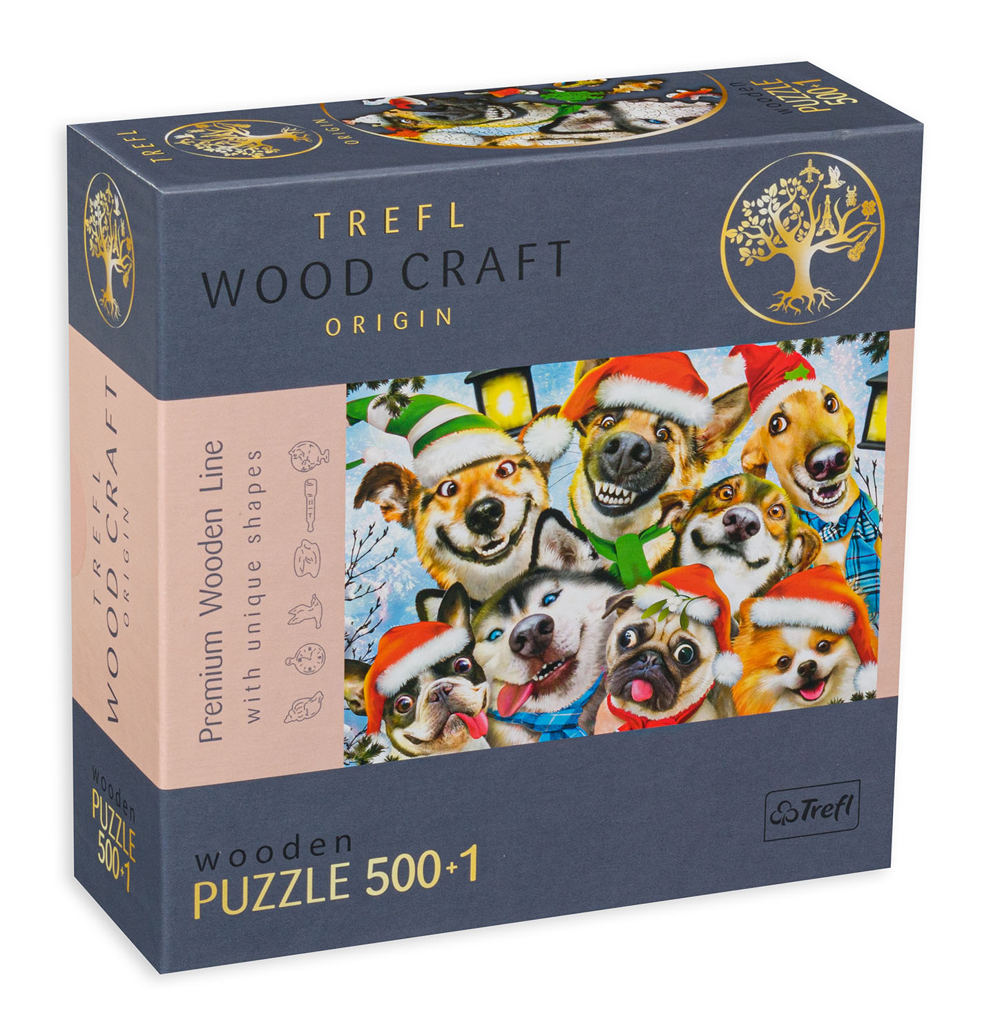 Дървен пъзел Trefl от 500+1 части - Коледни кучета