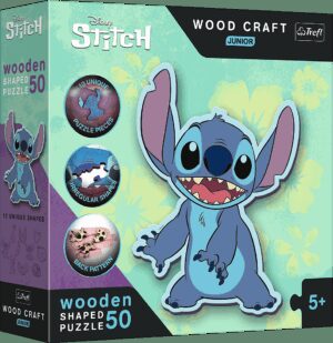 Дървен пъзел Trefl от 50 части - Лило и Стич